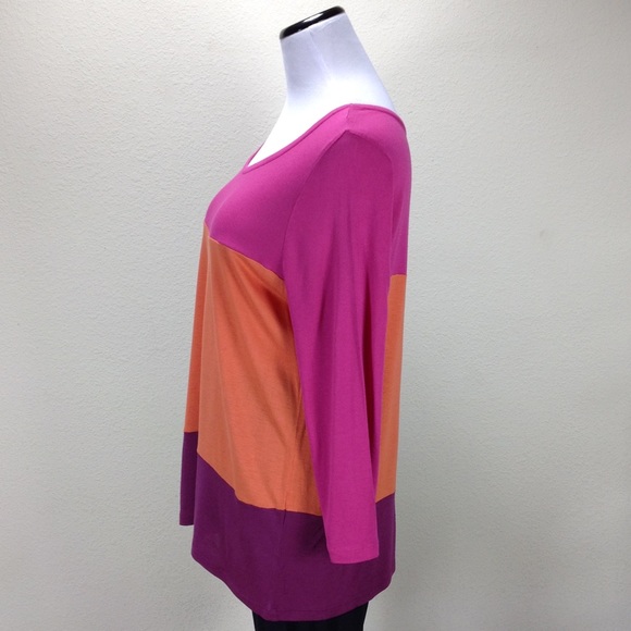 Loft Orange & Pink Striped ¾ Sleeve Top - Picture 3 of 8